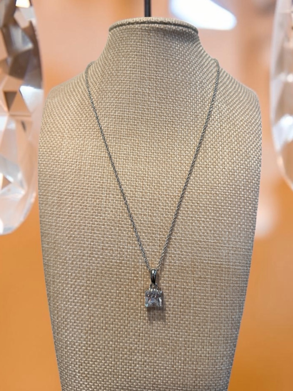 Sterling Silver Square CZ Pendant Necklace - White